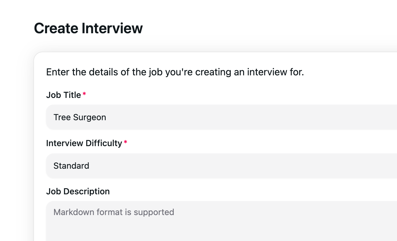 'Create interview' screenshot