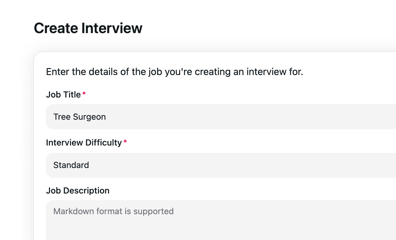 'Create interview' screenshot